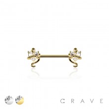 CZ HEART SNAKE COBRA 316L SURGICAL STEEL NIPPLE RING